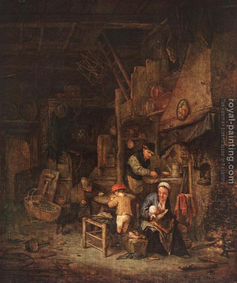 Adriaen Jansz Van Ostade : Interior with a Peasant Family